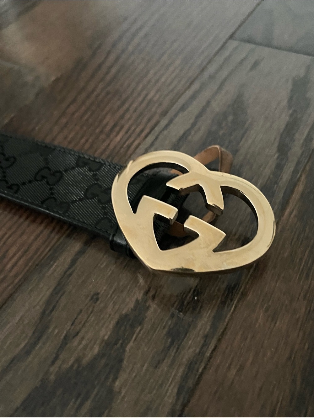 Gucci Black GG Imprime Canvas Lovely Heart Buckle Belt